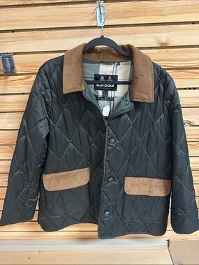 Barbour Dark Green Quilted Jacket with Brown Suede Trim